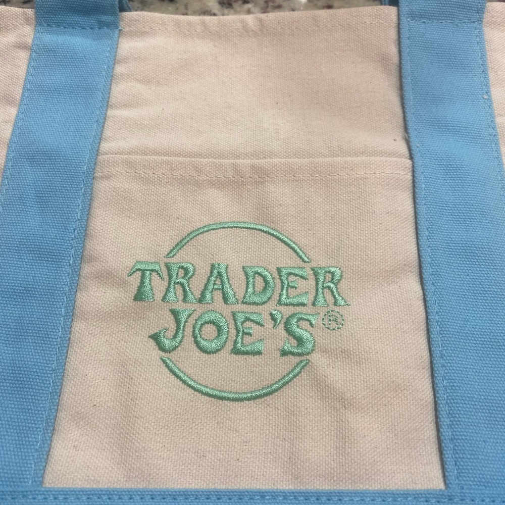 Trader Joe's Canvas Tote Bag with Blue Straps
